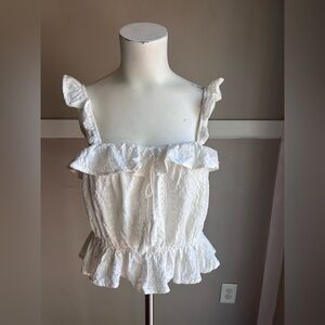 Heart & Hips White Eyelet Ruffle Tie-Front Camisole